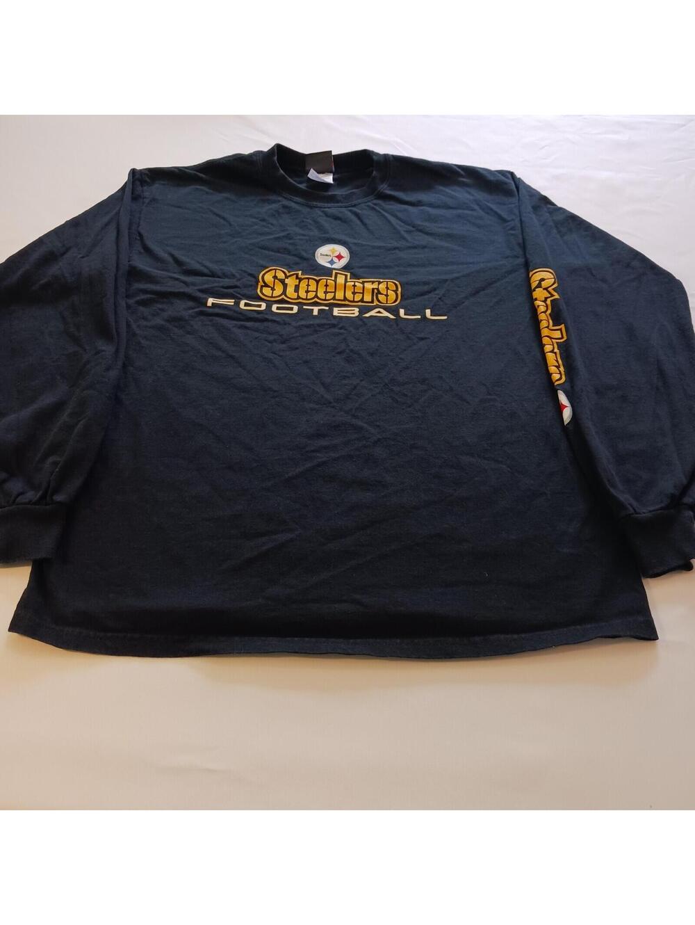 NFL Team Apparel Men's Blue Pittsburgh Steelers Long Sleeve Cotton Shirt L